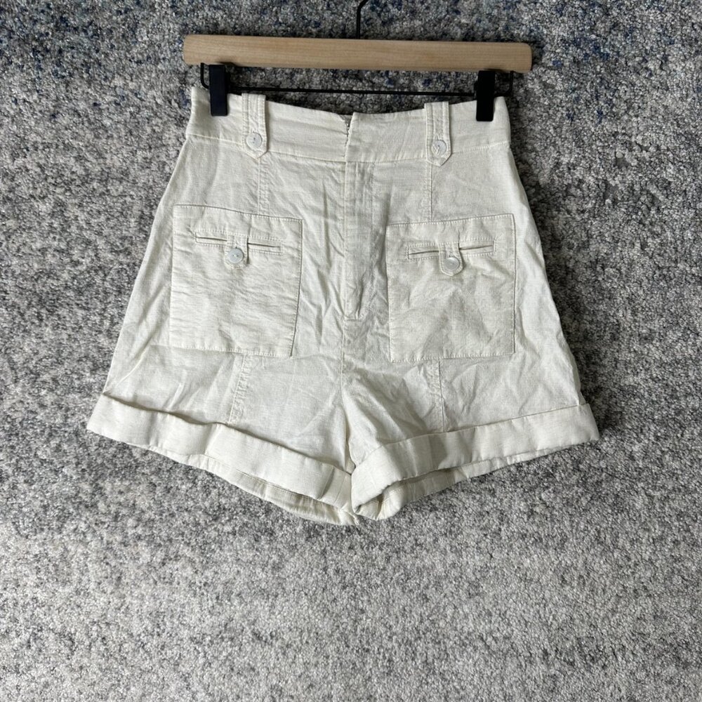 Tularosa Shorts Womens XS White High Rise Linen Blend Cuffed‎ Utility Pockets
